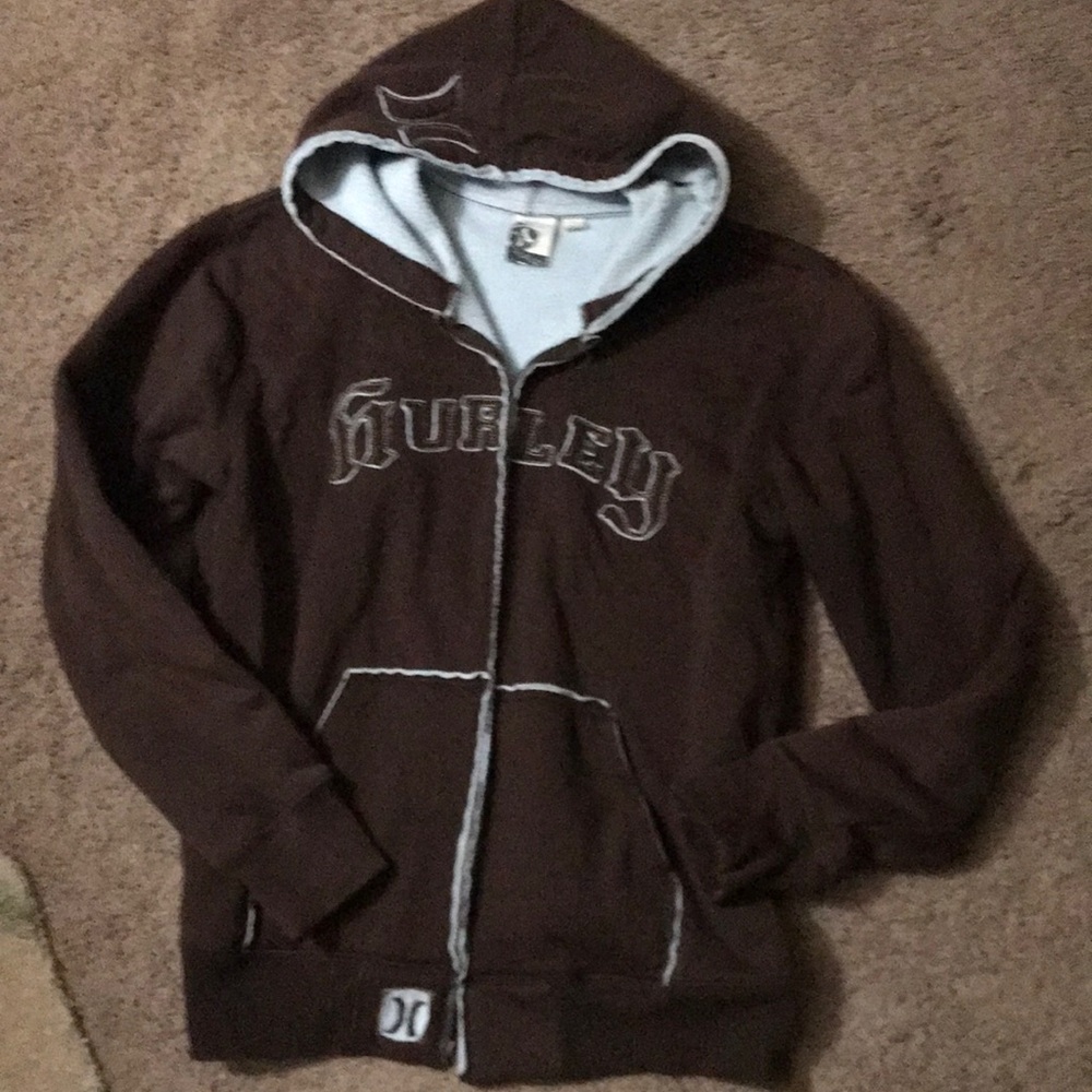 Hurley Chocolate Brown Hoodie with Light Blue Accents